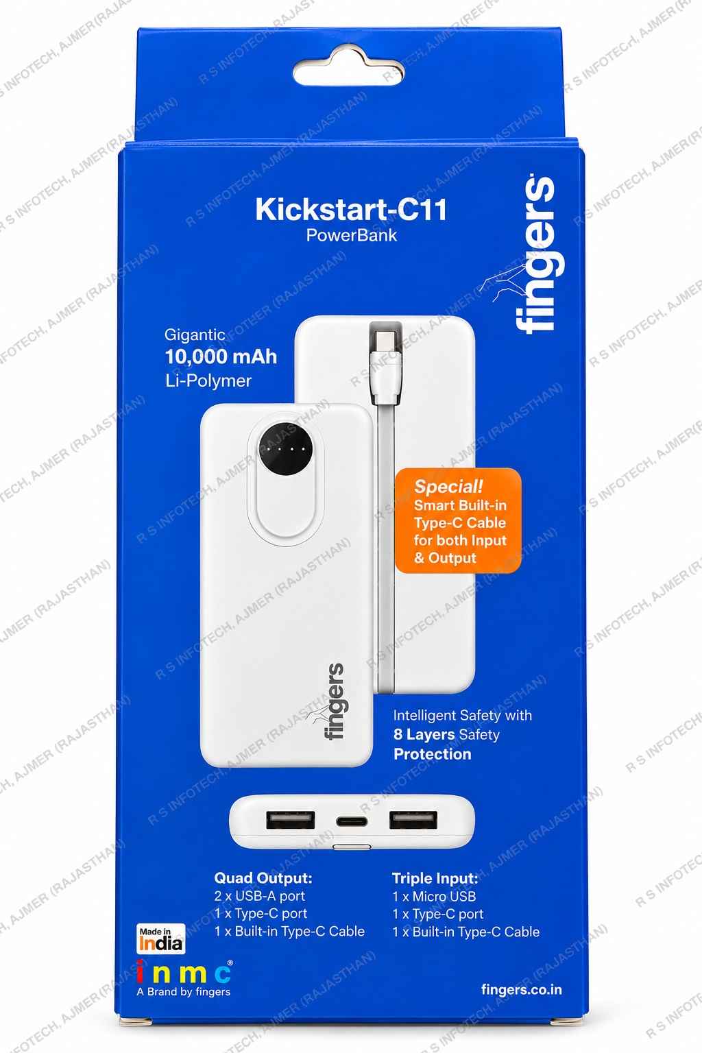 FINGERS KICKSTART-C11 10,000MAH COMPACT POWER BANK (1YEAR)