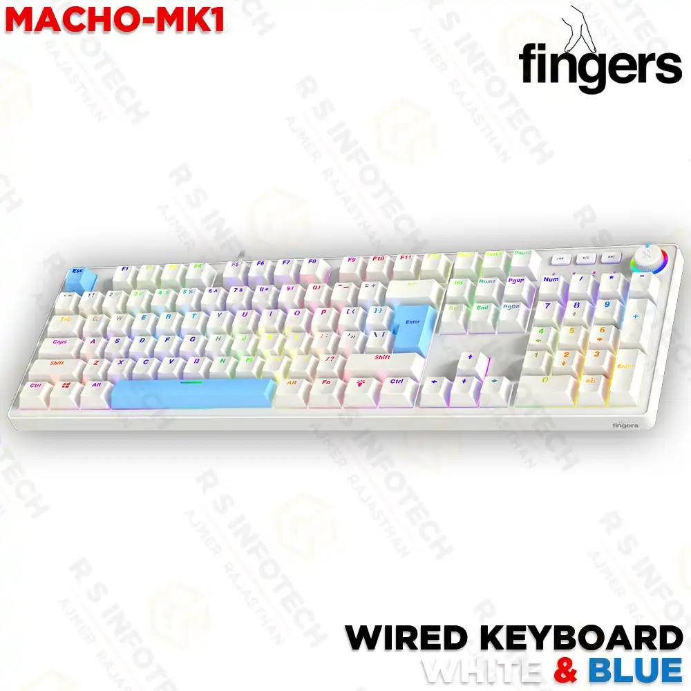 FINGERS MACHO-MK1 DUAL TONE WIRED GAMING MECHANICAL KEYBOARD (WHITE+BLUE)