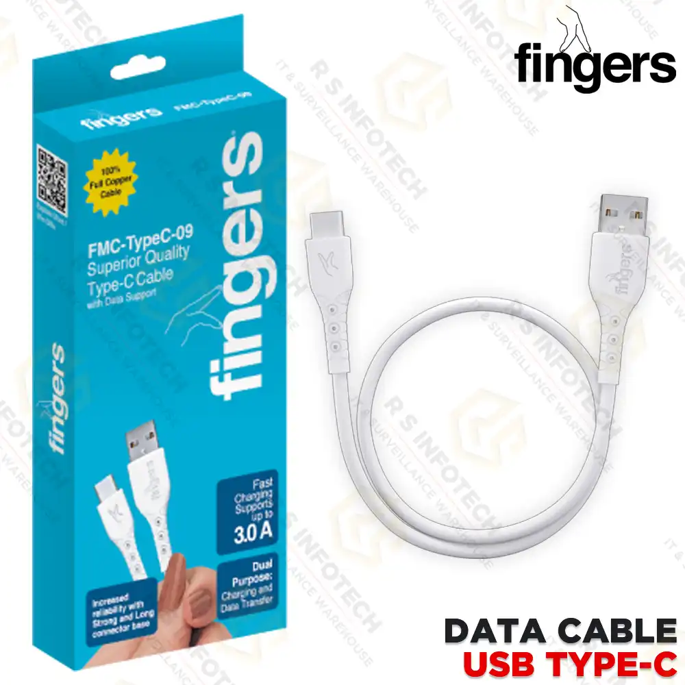 FINGERS MOBILE CHARGING DATA CABLE USB TO TYPE-C-FMC09 (WHITE)