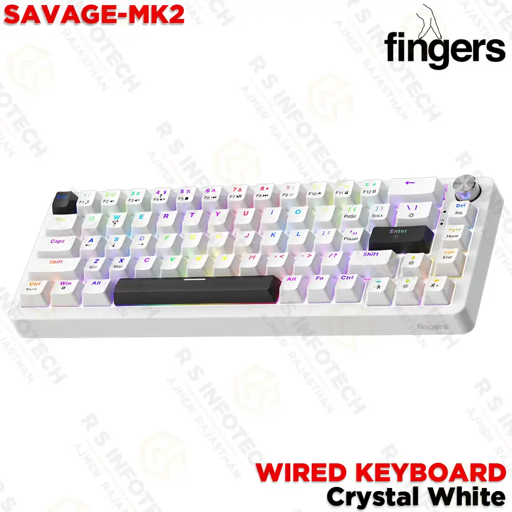 FINGERS SAVAGE-MK2 HIGH PERFORMANCE WIRED MECHANICAL GAMING KEYBOARD | CRYSTAL WHITE