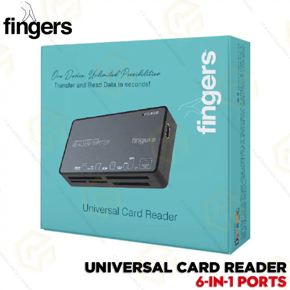 FINGERS UNIVERSAL CARD READER: 6‑IN‑1 USB 2.0 READER (SLATE GREY)