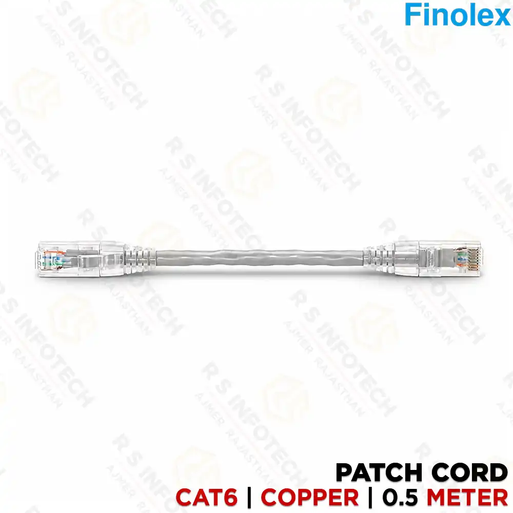 FINOLEX CAT6 0.5MTR PATCH CORD PURE COPPER CABLE WITH RJ45 CONNECTORS (GREY)