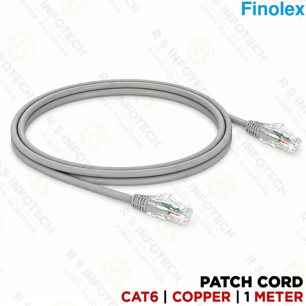 FINOLEX CAT6 1MTR PATCH CORD UTP PURE COPPER CABLE WITH RJ45 CONNECTORS (GREY)