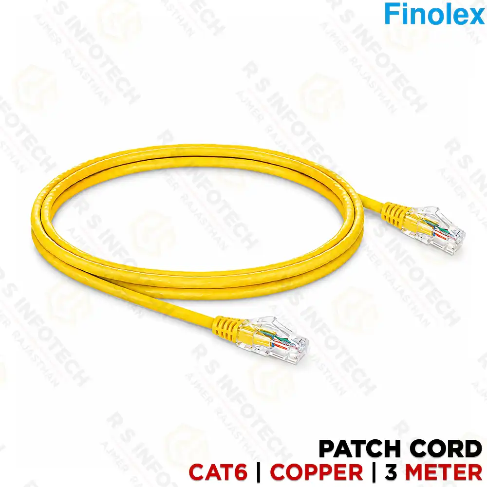 FINOLEX CAT6 2MTR PATCH CORD UTP PURE COPPER CABLE WITH RJ45 CONNECTORS (YELLOW)