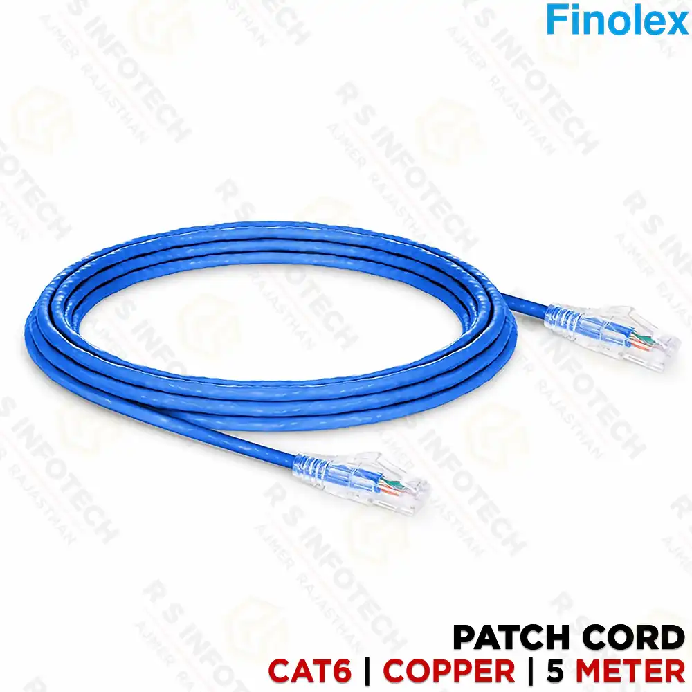 FINOLEX CAT6 5MTR PATCH CORD UTP PURE COPPER CABLE WITH RJ45 CONNECTORS (BLUE)
