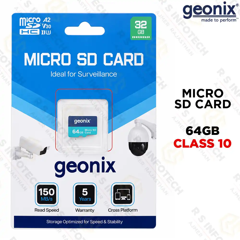 GEONIX 64GB MICRO SDHC MEMORY CARD V30 UHS-I UP TO 150MB/S READ