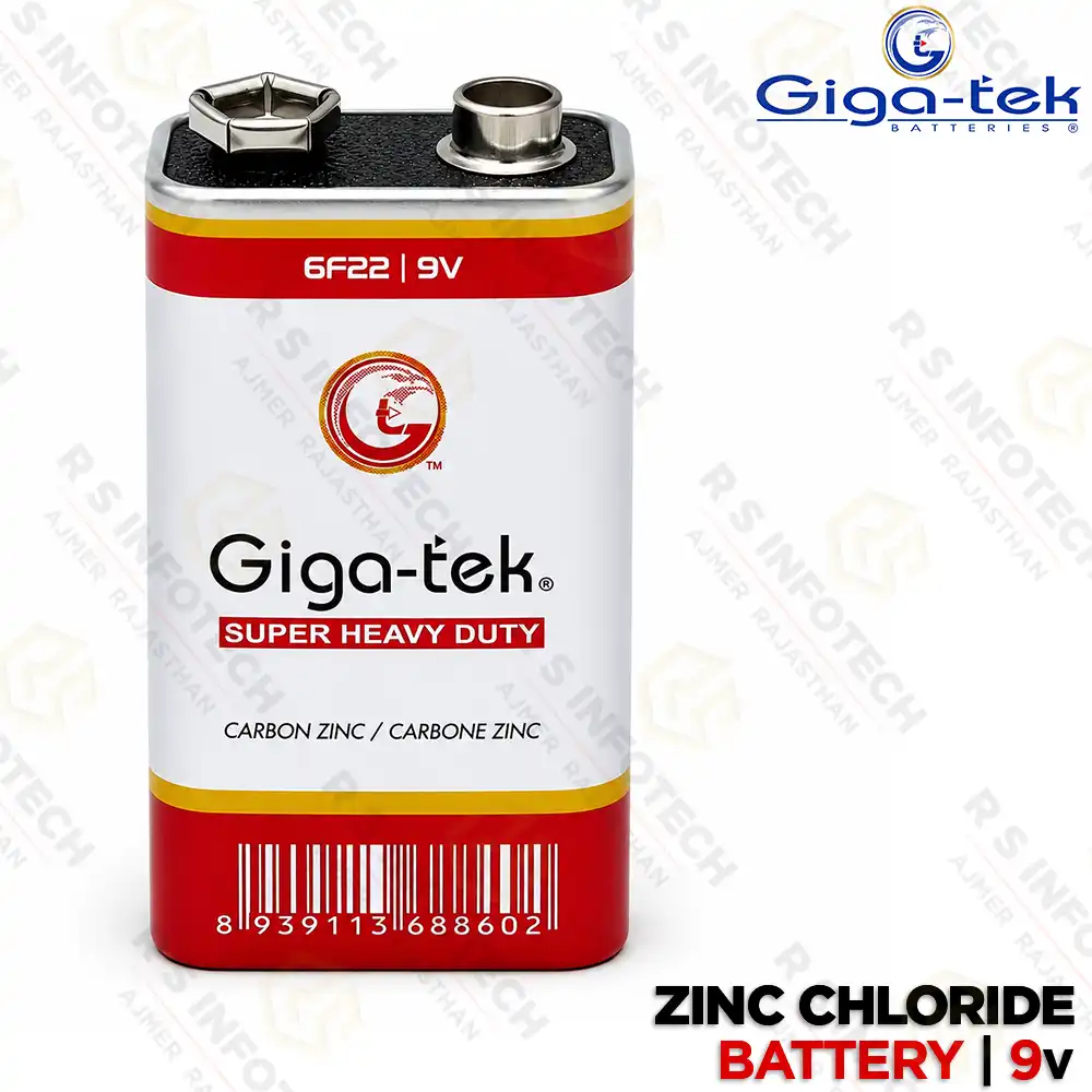 GIGA-TEK ZINC CHLORIDE 9V BATTERY FOR SMOKE DETECTORS, TOYS & ELECTRONIC DEVICES