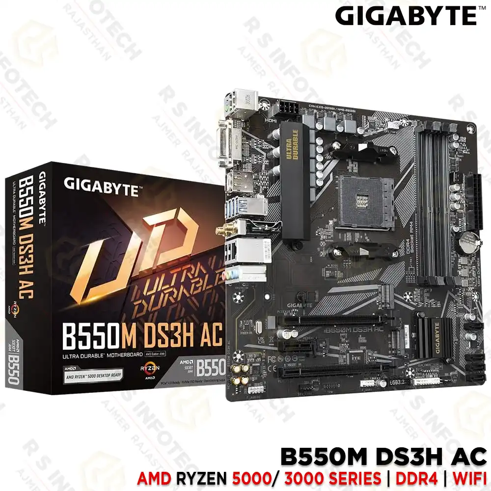 GIGABYTE B550M DS3H AC AMD RYZEN 5000 5000 G-SERIES 4000 G-SERIES 3000 SERIES DDR4 MOTHERBOARD