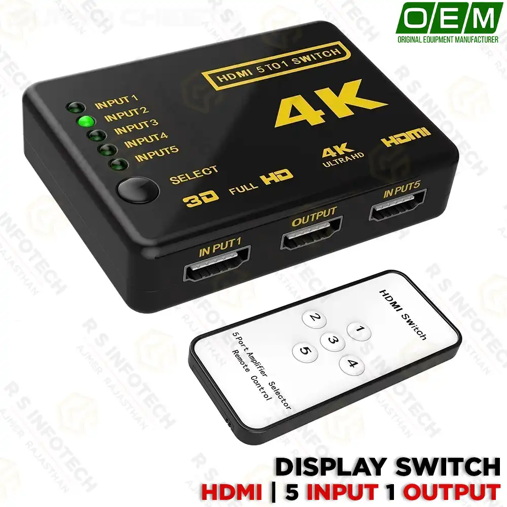 HDMI SWITCHER 5 PORT 4K WITH REMOTE | REMOTE SWITCHING | 3D SUPPORT | IR CONTROL