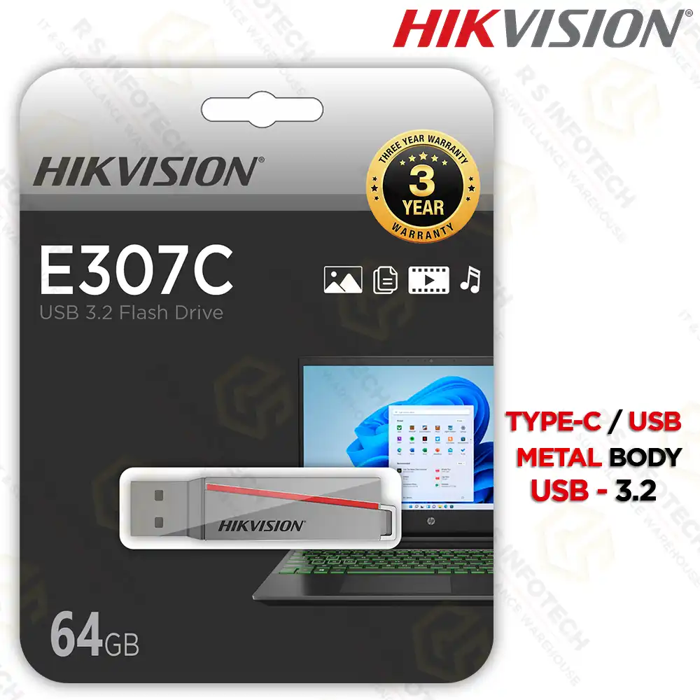 HIKVISION E307C 64GB 3.2 DUAL TYPE PEN DRIVE (3YR)