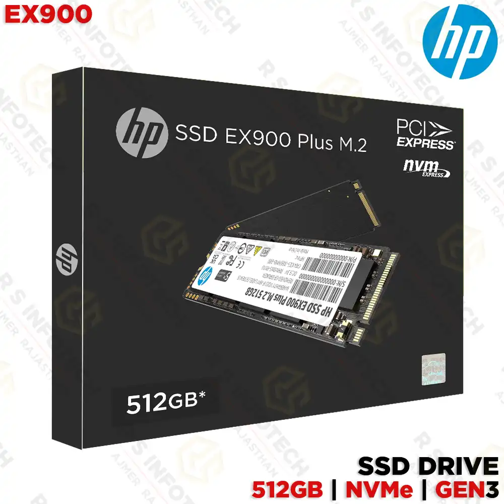 HP EX900 PLUS 512GB NVMe SSD | M.2 2280 | READ UPTO 3300MB/s | PCIe3.0×4 | 5 YEAR