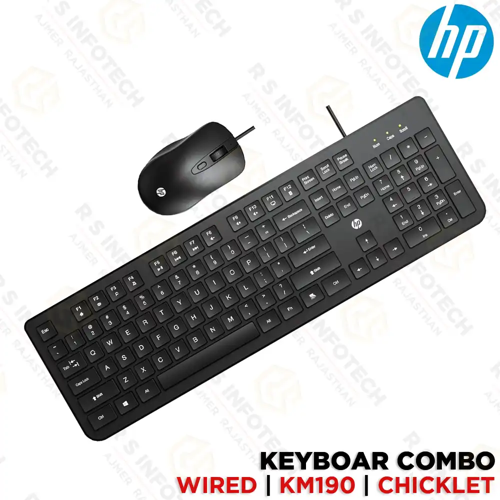 HP KM190 CHICLET WIRED KEYBOARD & MOUSE COMBO USB FULL SIZE BLACK (3 YEAR)
