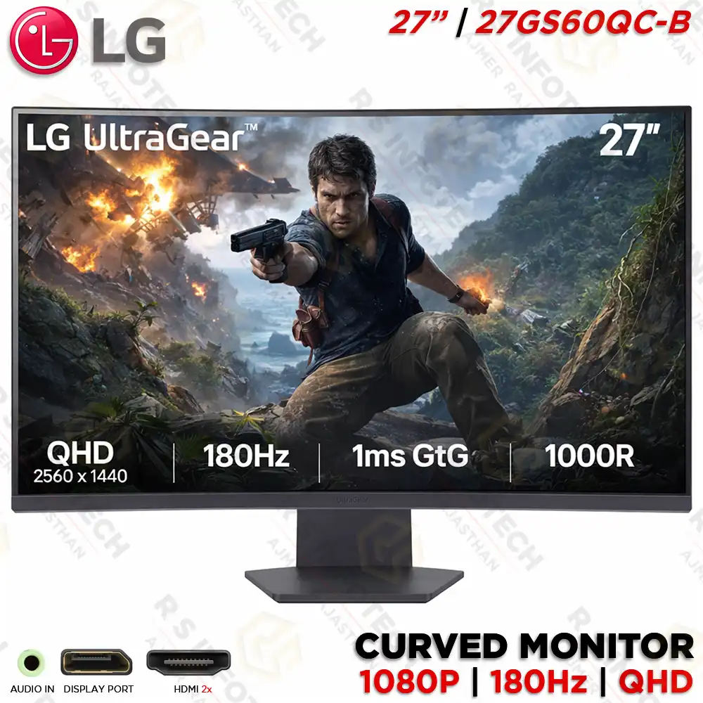 LG 27GS60QC-B 27" ULTRAGEAR QHD 180HZ 1000R CURVED GAMING MONITOR