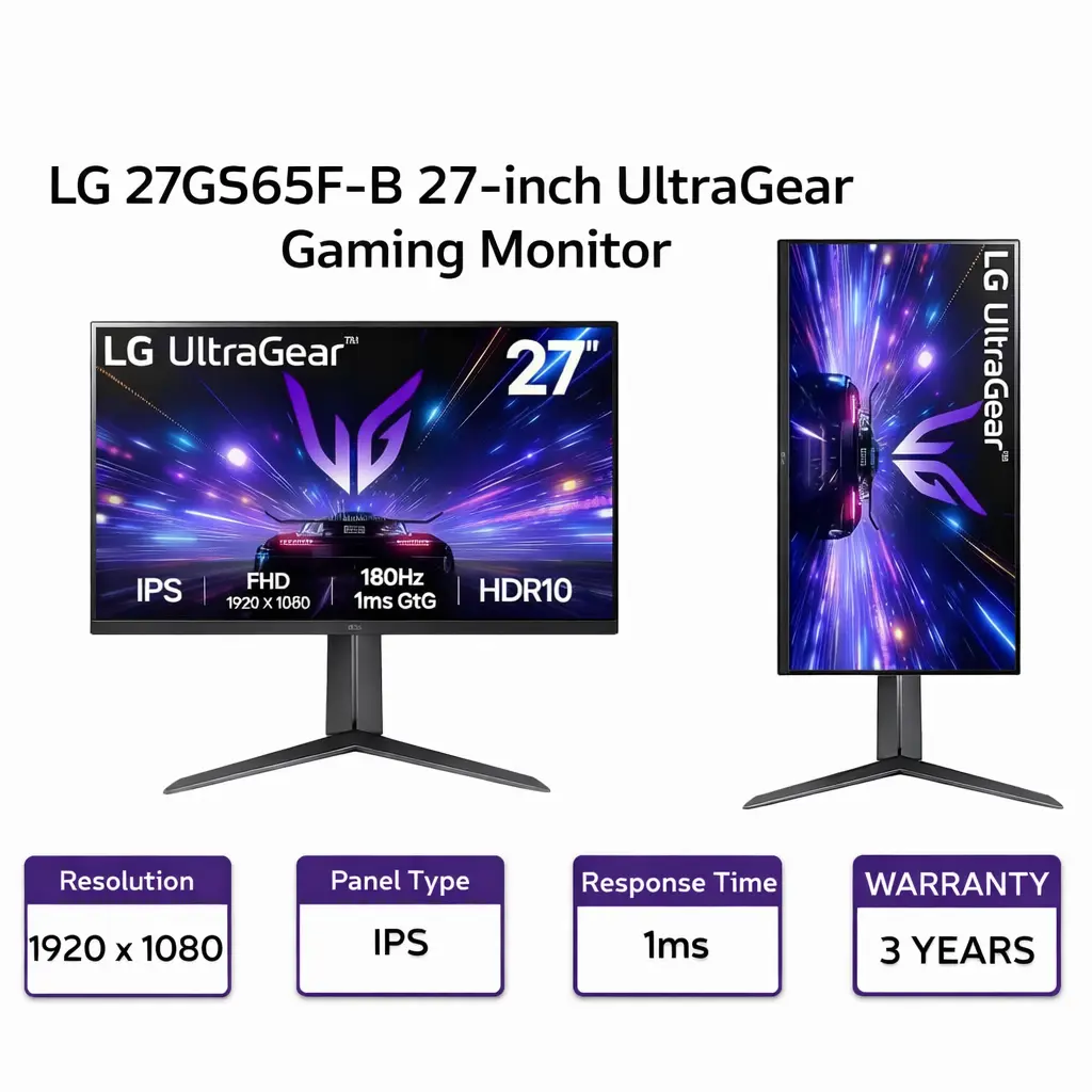 LG 27GS65F 27" ULTRAGEAR GAMING MONITOR | 180HZ | 1MS | FHD | AMD FREESYNC PREMIUM