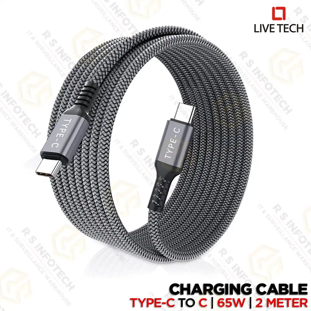 LIVETECH TYPE-C TO C DATA & 65W FAST CHARGING CABLE 2 METER LENGTH