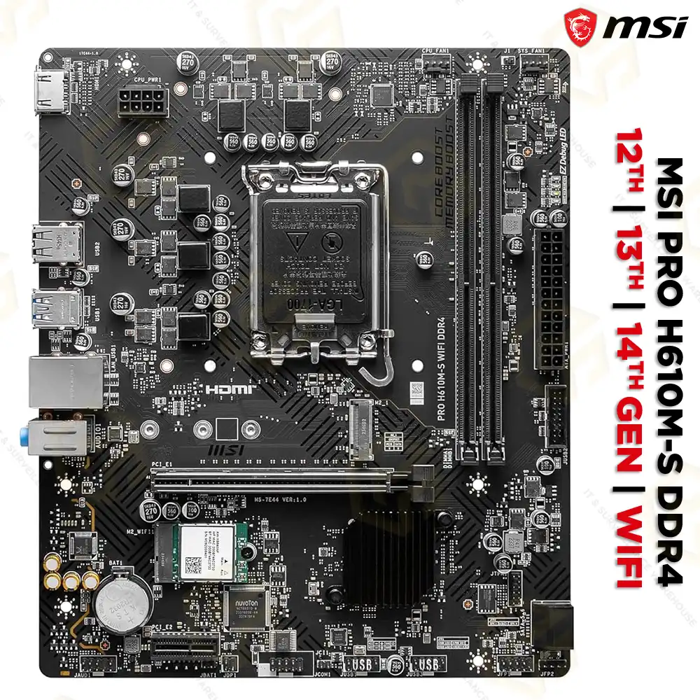MSI PRO H610M-S DDR4 WIFI+BLUETOOTH MOTHERBOARD 12TH/ 13TH/ 14TH GEN (3YEAR)