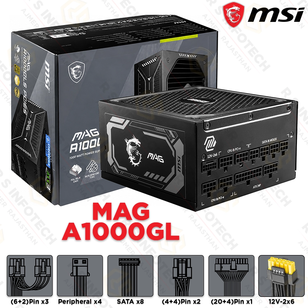 MSI MAG A1000GLS PCIE5 1000W ATX 3.1 POWER SUPPLY | 80+ GOLD | FULL MODULAR | PCIe 5.1