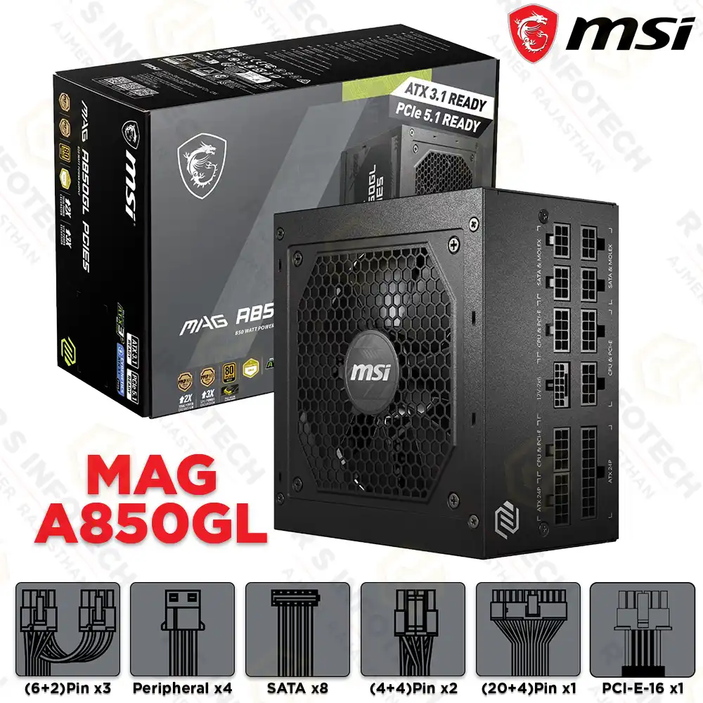 MSI MPG A850GL PCIE5 850W 80 PLUS GOLD ATX 3.0 FULLY MODULAR PSU (10 YEAR)