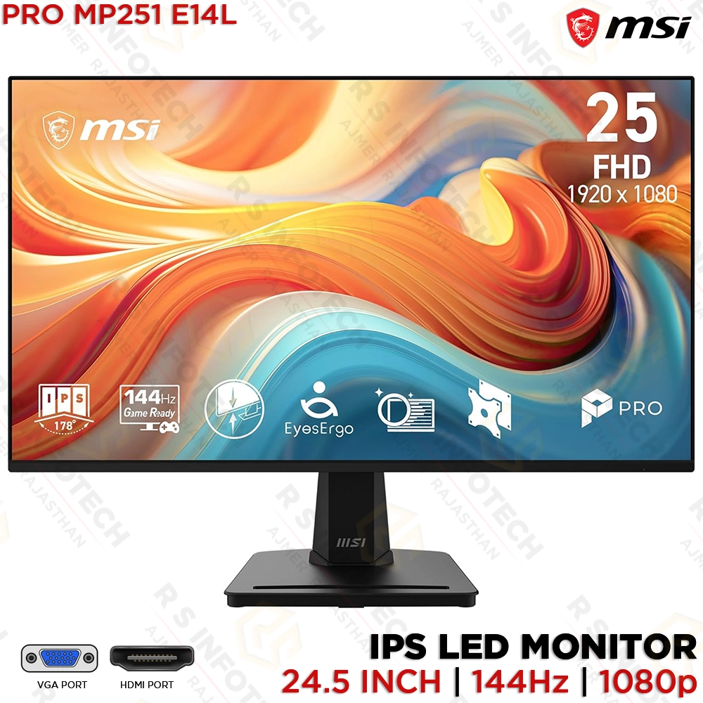 MSI PRO MP251 E14L 24.5" FHD 144HZ ULTRA SLIM BEZEL IPS LED MONITOR