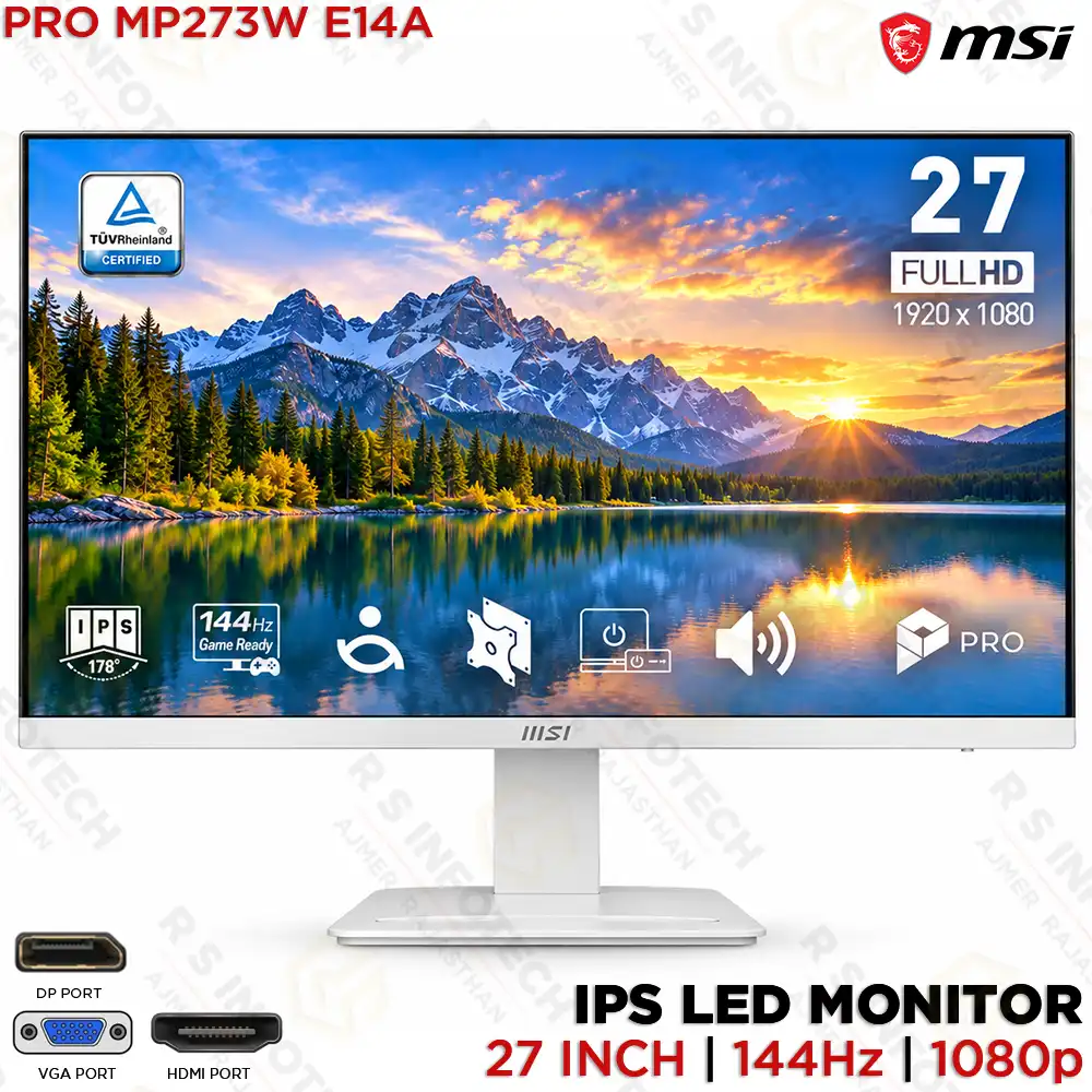 MSI PRO MP273W E14A 27-INCH FHD IPS 144HZ BUSINESS MONITOR – WHITE