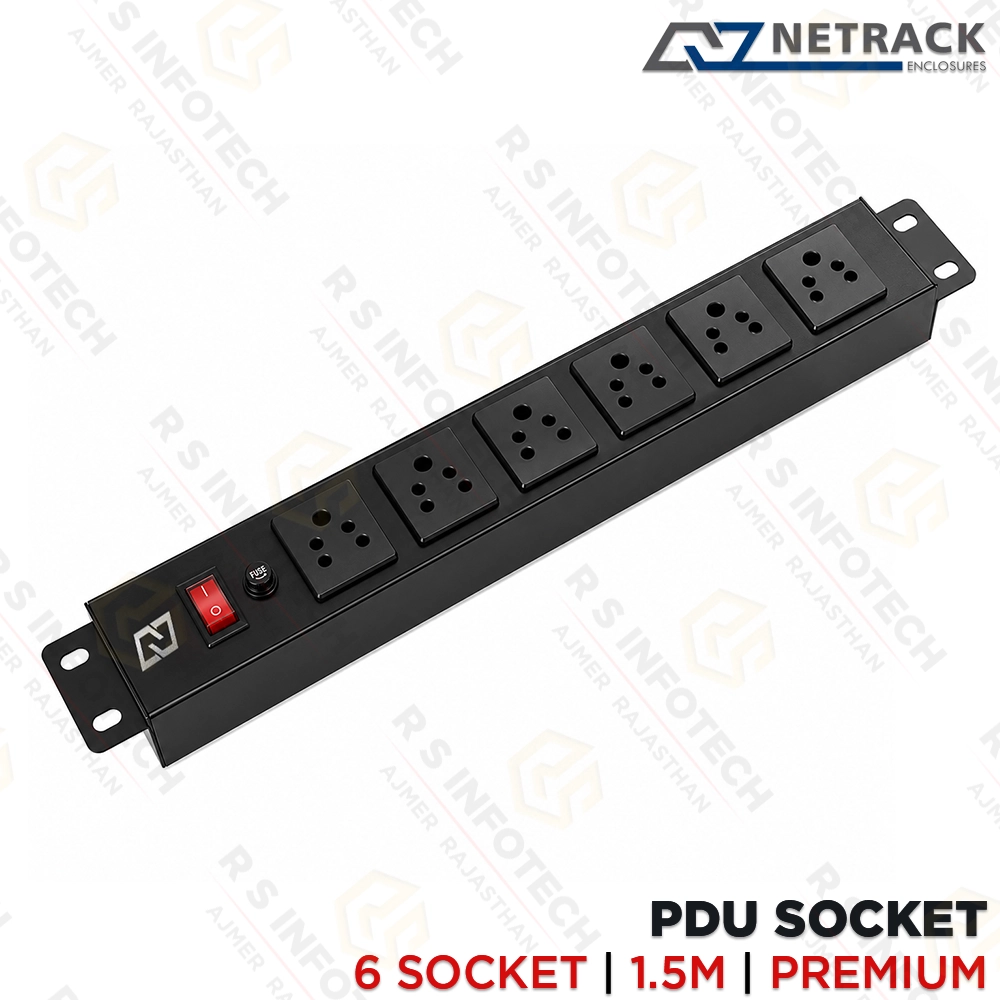 NETRACK 6 SOCKET 5AMP POWER DISTRIBUTION UNIT | PDU | 1.5MTR CABLE | RACK MOUNT