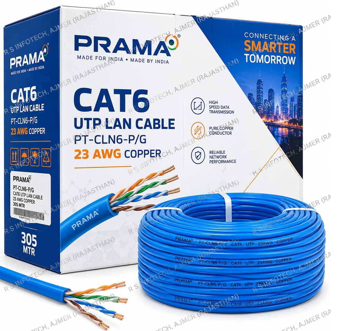 PRAMA PT-CLN6-P/G CAT6 23 AWG COPPER UTP NETWORK CABLE