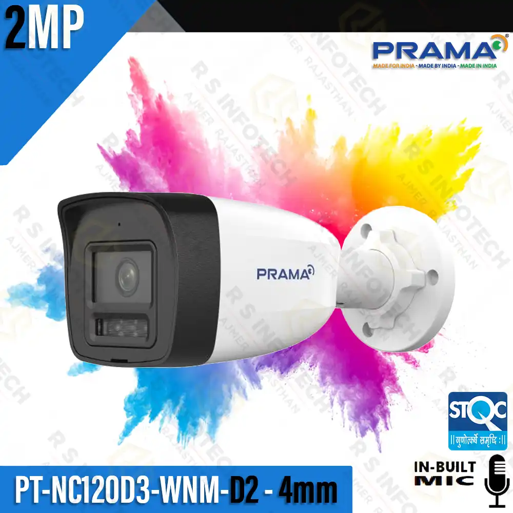 PRAMA PT-NC120D3-WNM-D2 2MP HYBRID IP BULLET CAMERA COLOR+MIC | STQC (2 YEAR)