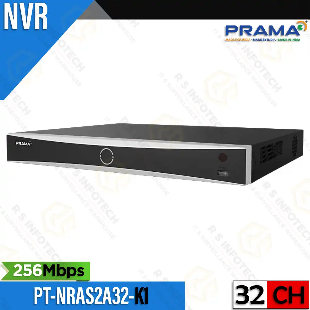 PRAMA PT-NRAS2A32-K2 32CH 2 SATA NVR BANDWIDTH 256MBPS UPTO 12MP SUPPORT