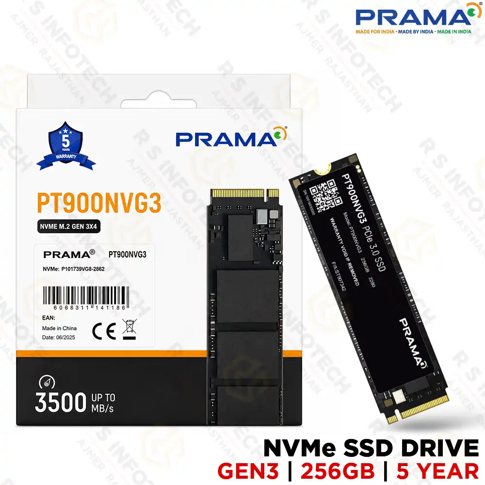 PRAMA PT900NVG3 256GB M.2 NVMe PCIe GEN3 SSD UP TO 3500MB/S READ (5 YEAR)