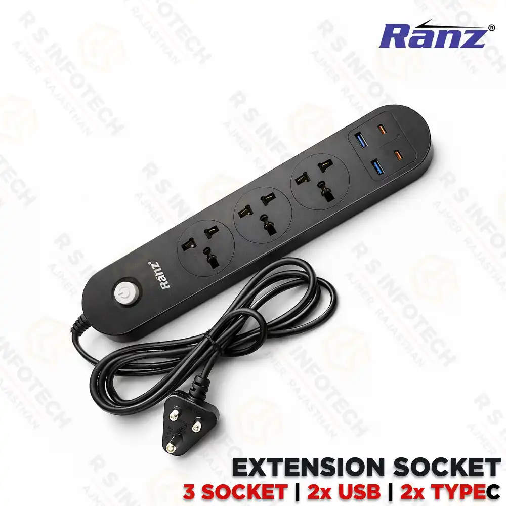 RANZ 3+1 POWER WAVE STRIP WITH 2× USB 3.0 & 2× TYPE-C PORT