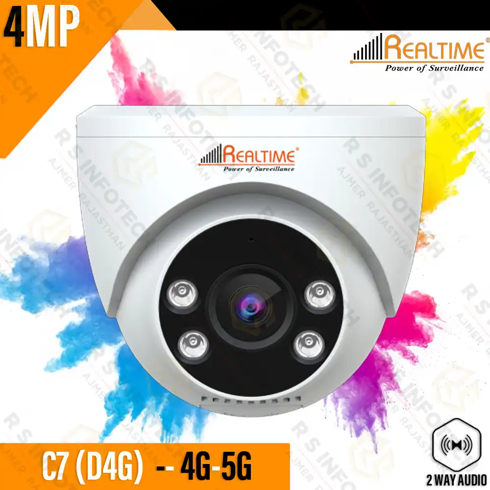 REALTIME C7 D4G 4MP 4G/5G SMART DOME CAMERA WITH TWO-WAY AUDIO | SIM + LAN SUPPORT (1 YEAR)
