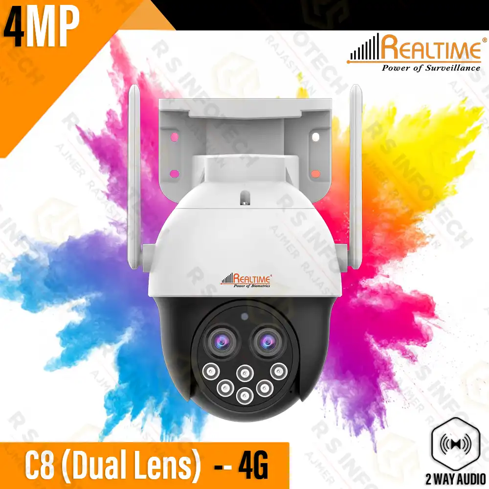 REALTIME C8 4G SIM BASED PT CAMERA | 4MP DUAL-LENS | SIM & LAN CONNECTIVITY (2 YEAR)