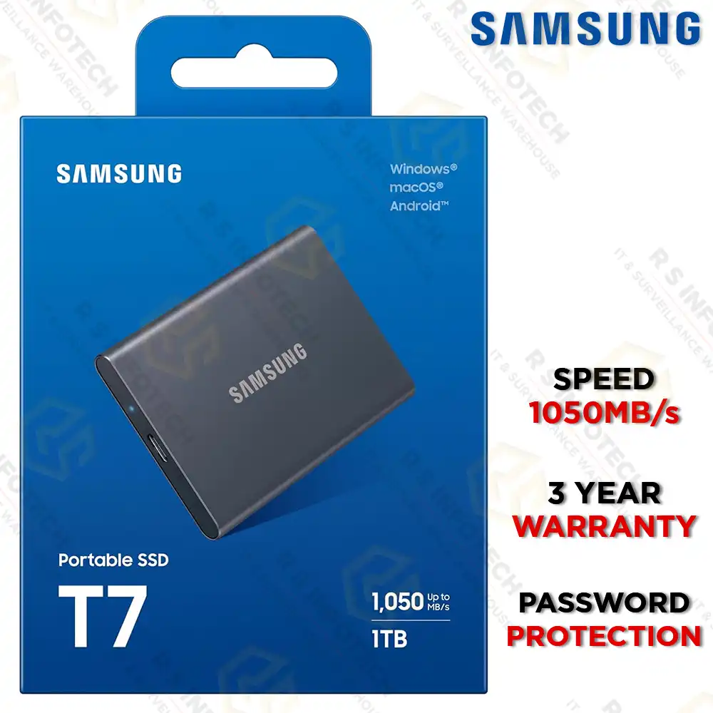 SAMSUNG T7 1TB EXTERNAL SSD 1050MB/s USB 3.2 & TYPE-C CABLE