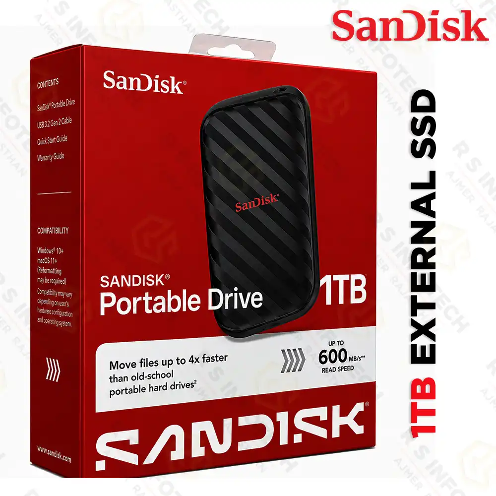 SANDISK SDSSDE10-1T00-IN25 PORTABLE 1TB SSD | USB 3.2 GEN 2 | UP TO 600MB/S
