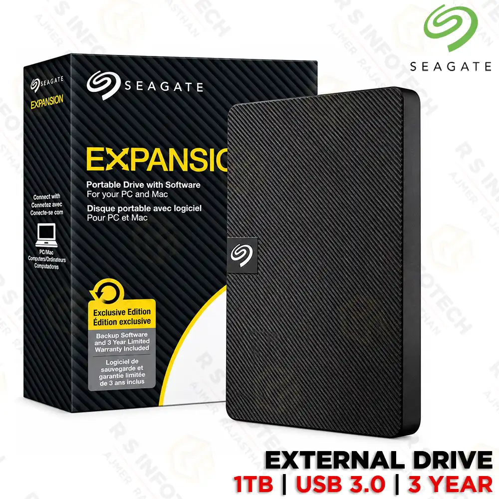 SEAGATE EXPANSION 1TB USB 3.0 EXTERNAL HDD – WINDOWS & MAC (3 YEAR)