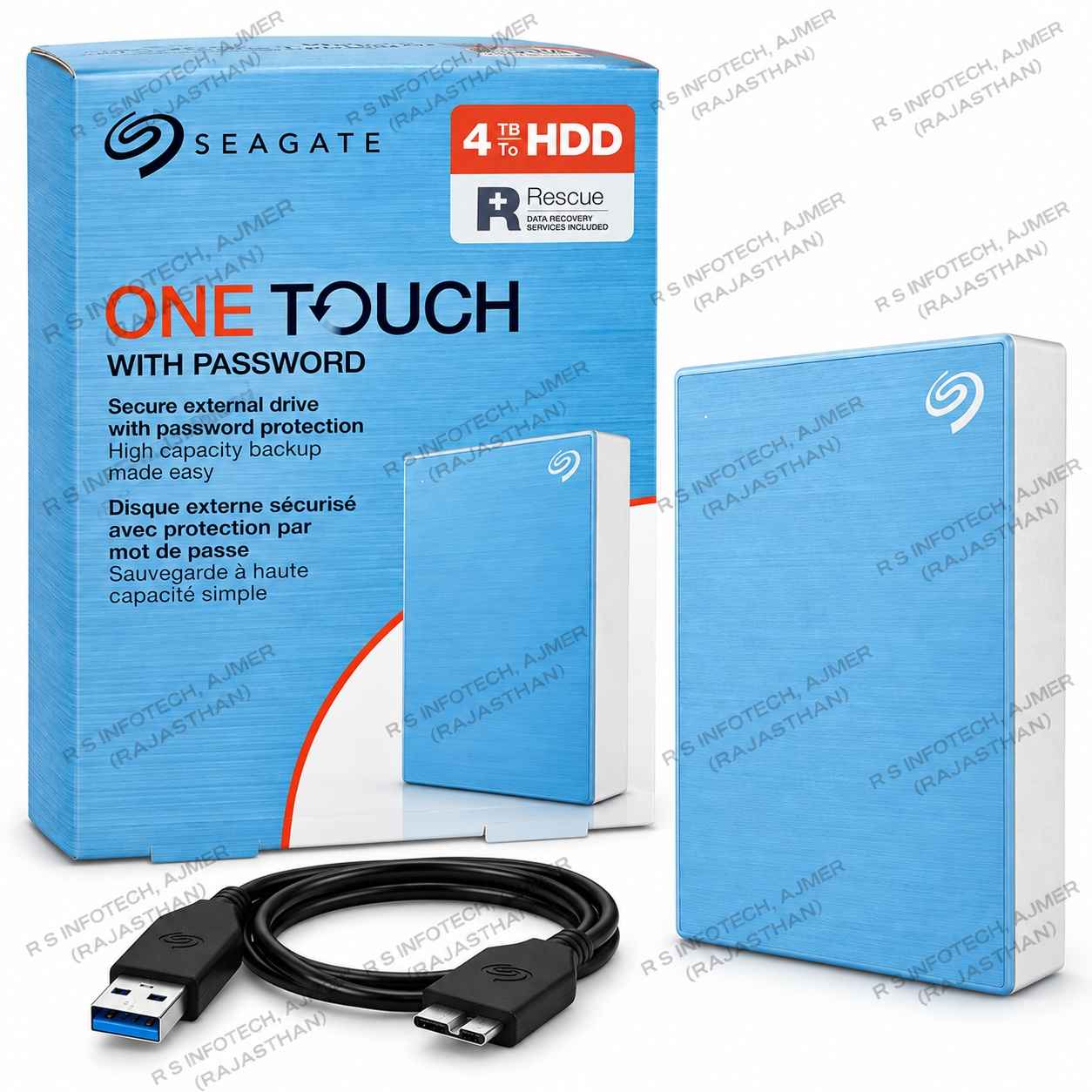 SEAGATE ONE TOUCH 4TB PORTABLE EXTERNAL HARD DRIVE STKZ4000402 | SKY BLUE | 3YR