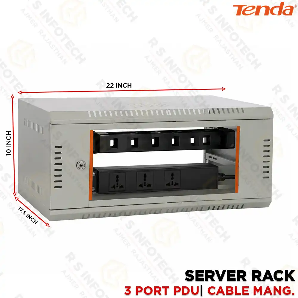 TENDA 4U WALL MOUNT NETWORK RACK WITH CABLE MANAGER & 3-PORT PDU