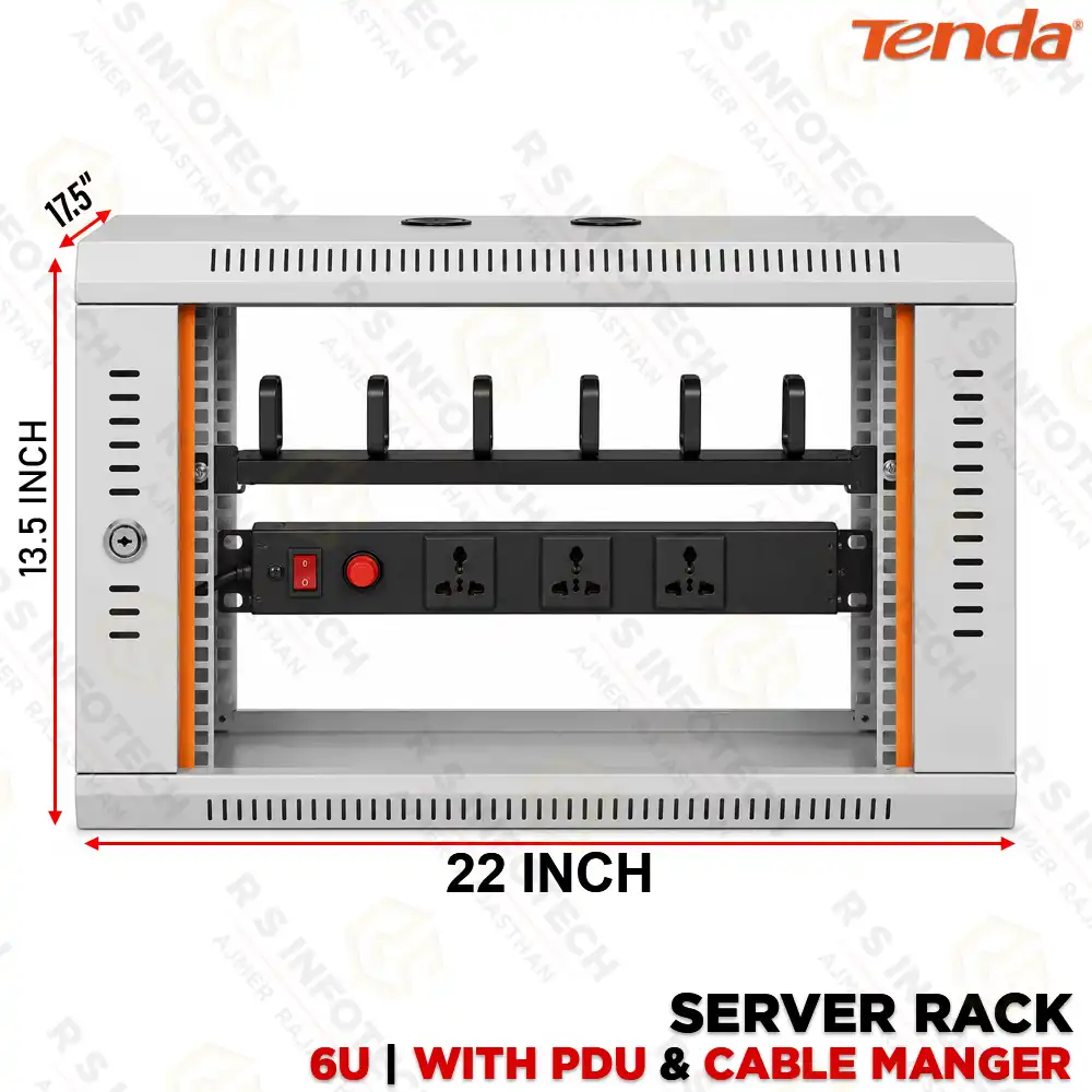 TENDA 6U WALL MOUNT NETWORK RACK WITH CABLE MANAGER & 3-PORT PDU