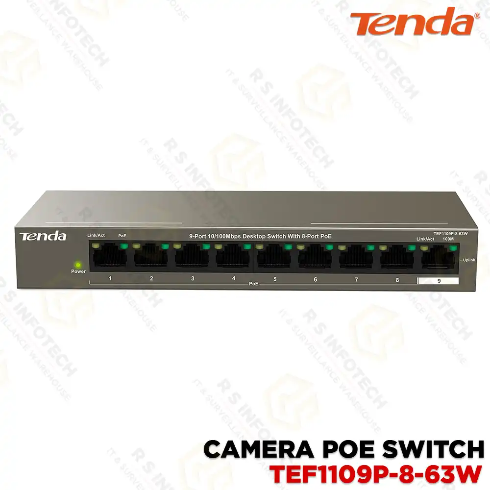 TENDA TEG1109P 8 +1UPLINK PORT 100MBPS POE SWITCH (3 YEAR)