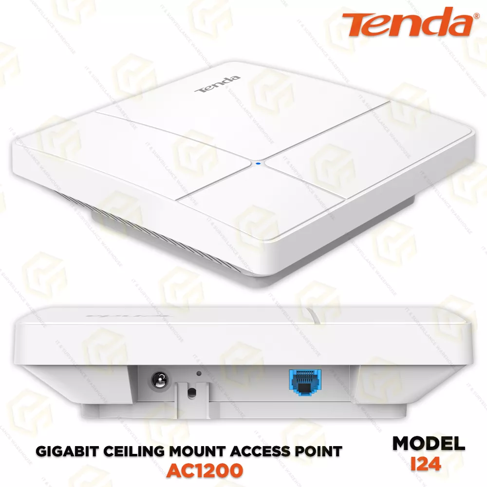 TENDA I24 AC1200 DUAL‑BAND CEILING‑MOUNT ACCESS POINT (3 YEAR)