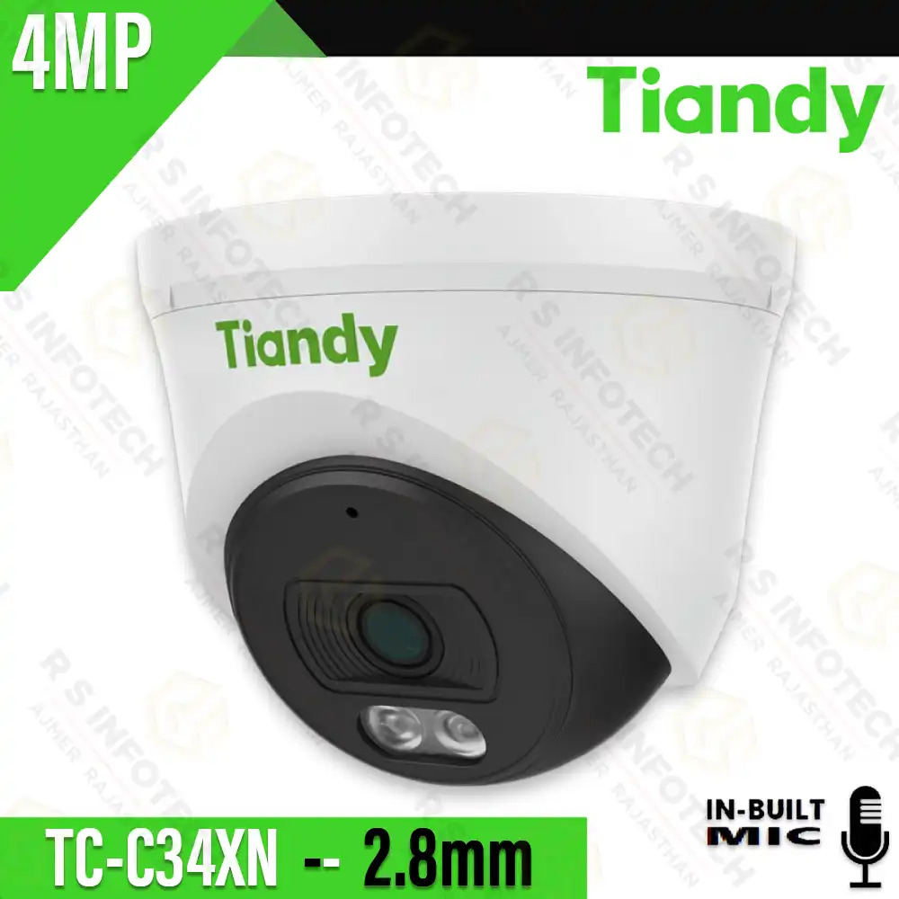 TIANDY TC-C34XN SPEC:I3/E/Y/2.8MM/V5.0 | 4MP BLACK & WHITE IP DOME AUDIO CAMERA