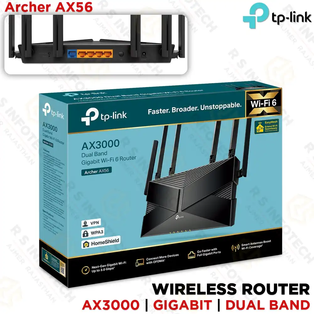 TP-LINK ARCHER AX56 AX3000 DUAL-BAND GIGABIT WI-FI 6 ROUTER | 6 ANTENNAS
