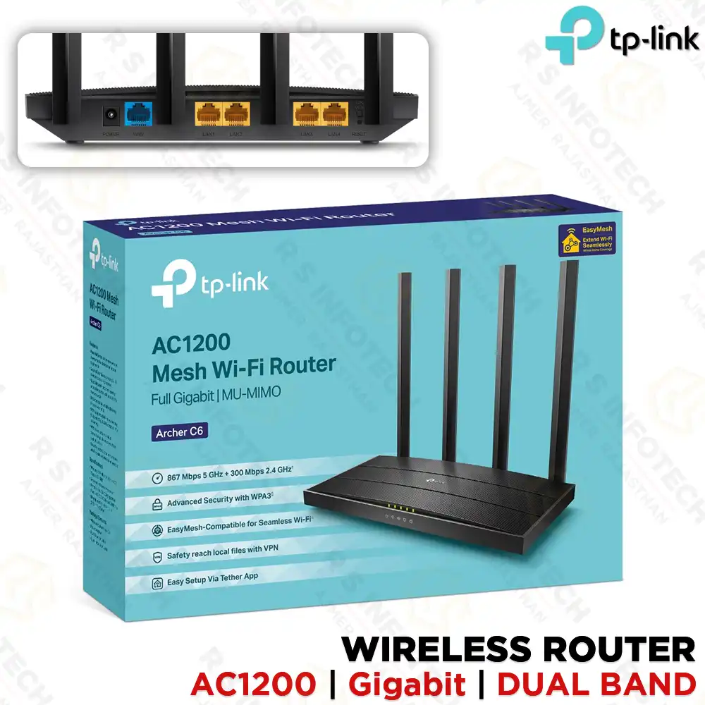TP-LINK ARCHER C6 AC1200 DUAL-BAND WIRELESS MU-MIMO GIGABIT ROUTER (3 YEAR)