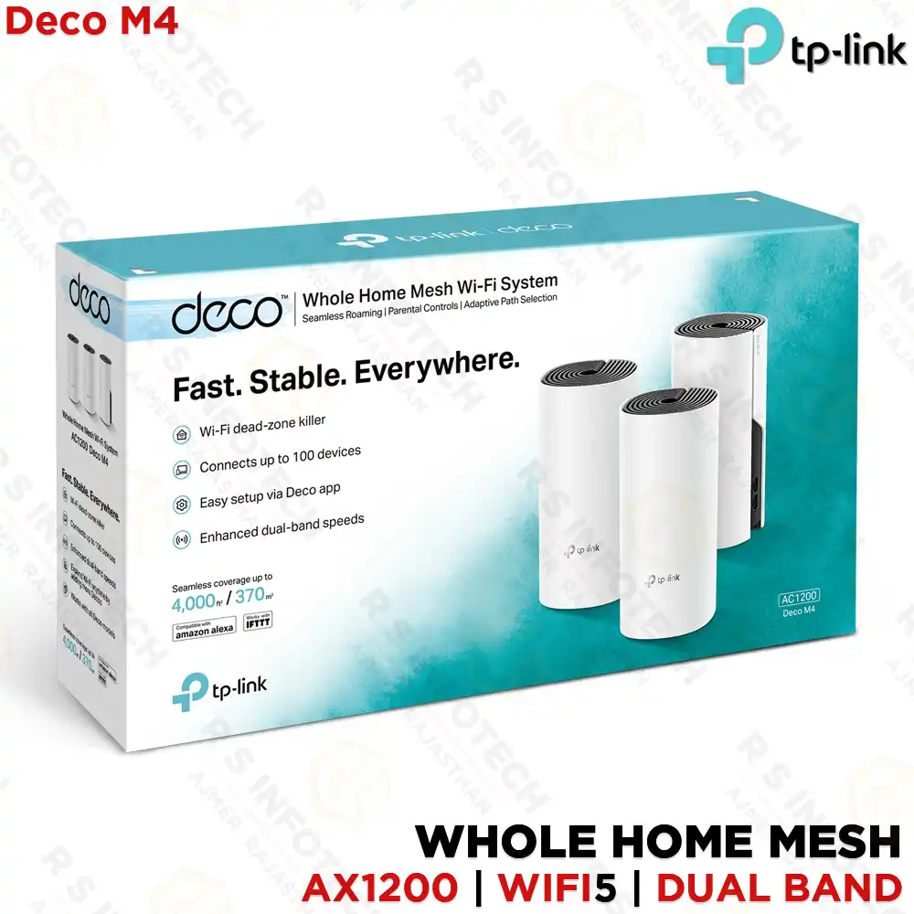 TP-LINK DECO M4 3-PACK AC1200 DUAL-BAND WI-FI 5 WHOLE-HOME MESH SYSTEM