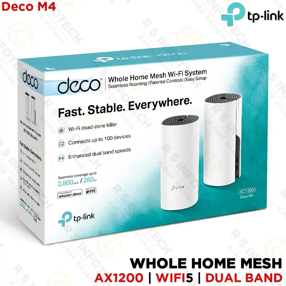 TP-LINK DECO M4 V1 (2-PACK) AC1200 DUAL-BAND WI-FI 5 WHOLE-HOME MESH SYSTEM