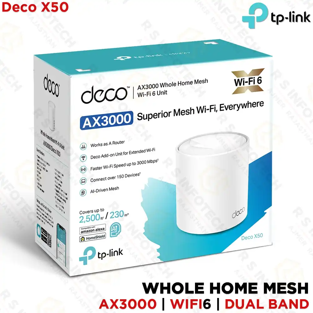 TP-LINK DECO X50 AX3000 1-PACK DUAL-BAND WI-FI 6 WHOLE-HOME MESH SYSTEM | 3.0GBPS