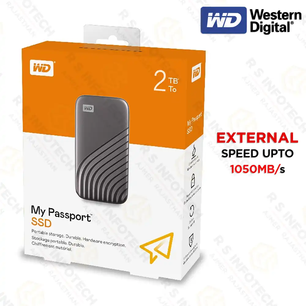 WD 2TB MY PASSPORT EXTERNAL SSD | GREY | PORTABLE SSD | USB 3.2 (3 YEAR)
