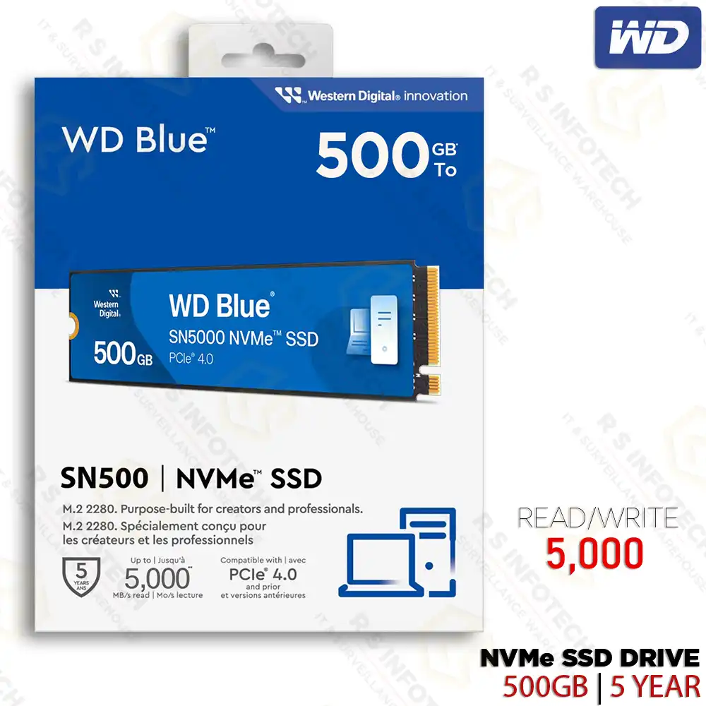 WD 500GB BLUE SN5000 GEN4 NVMe SSD SPEED UPTO 5000MB/s (5YEAR)