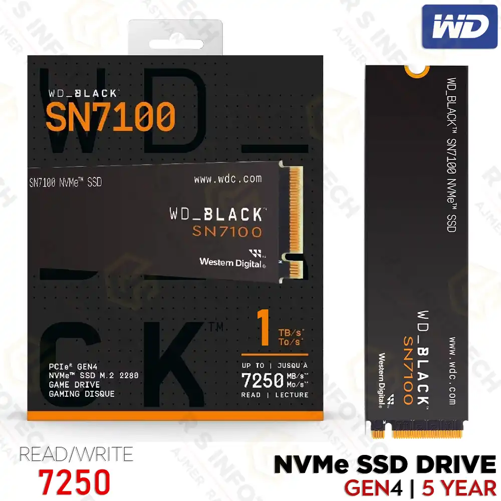 WD BLACK SN7100 1TB NVME SSD PCIe GEN4 M.2 2280 Up to 7,250 MB/s (5 YEAR)